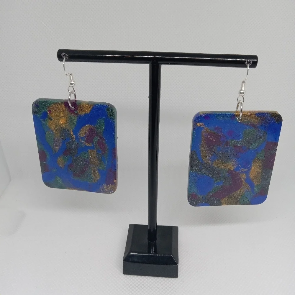 Abstract Blue and Gold Earrings